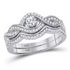 Image 1 : Round Diamond Bridal Wedding Ring Band Set 1/2 Cttw 10k White Gold - REF-44R5X