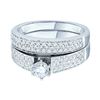 Image 1 : Round Diamond Bridal Wedding Ring Band Set 3/4 Cttw 14kt White Gold - REF-87R5X