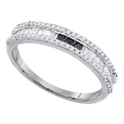 Womens Round Black Color Enhanced Diamond Band Ring 3/8 Cttw 10kt White Gold - REF-19W5K