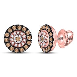 Womens Round Brown Diamond Halo Earrings 1/2 Cttw 14kt Rose Gold - REF-32M5H