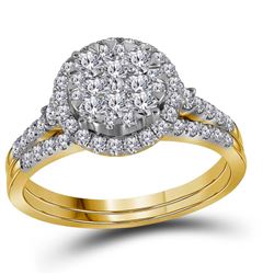 Round Diamond Bridal Wedding Ring Band Set 1 Cttw 14kt Yellow Gold - REF-60A9M