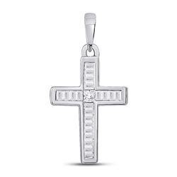 Womens Princess Diamond Cross Pendant 1/8 Cttw 10kt White Gold - REF-7W5K