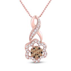 Womens Round Brown Diamond Flower Cluster Pendant 1/2 Cttw 14kt Rose Gold - REF-35X9A