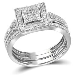 Diamond Square 3-Piece Bridal Wedding Ring Band Set 1/3 Cttw 10kt White Gold - REF-32Y5N