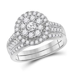 Round Diamond Bridal Wedding Ring Band Set 1 Cttw 10kt White Gold - REF-68F5W