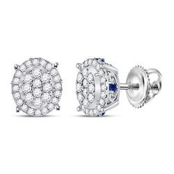 Womens Round Diamond Blue Sapphire Oval Earrings 3/4 Cttw 14kt White Gold - REF-41Y9N