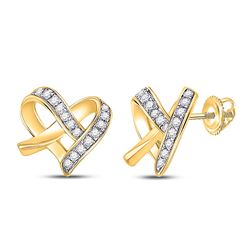 Womens Round Diamond Heart Earrings 1/10 Cttw 10kt Yellow Gold - REF-12Y9N