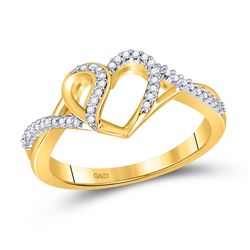 Womens Round Diamond Heart Ring 1/10 Cttw 10kt Yellow Gold - REF-13A9M