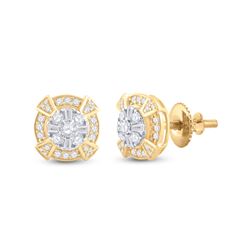Mens Baguette Diamond Circle Cluster Earrings 3/4 Cttw 14kt Yellow Gold - REF-60Y9N