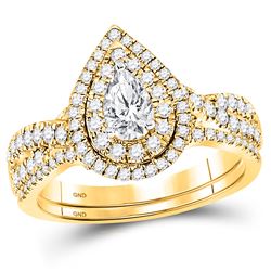 Pear Diamond Bridal Wedding Ring Band Set 1 Cttw 14kt Yellow Gold - REF-120K5Y