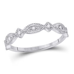 Womens Round Diamond Stackable Band Ring 1/8 Cttw 10kt White Gold - REF-14X9A