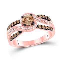 Round Brown Diamond Solitaire Bridal Wedding Engagement Ring 1 Cttw 14kt Rose Gold - REF-84M9H