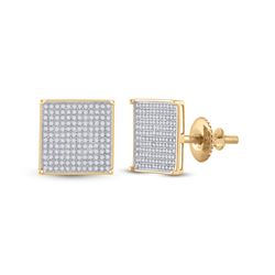 Womens Round Diamond Square Earrings 7/8 Cttw 14kt Yellow Gold - REF-36M9H