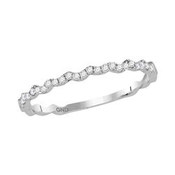 Womens Round Diamond Asymmetrical Stackable Band Ring 1/8 Cttw 14kt White Gold - REF-14A5M