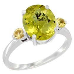 2.64 CTW Lemon Quartz & Yellow Sapphire Ring 10K White Gold - REF-23W7F