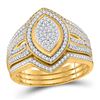 Image 1 : Diamond Cluster 3-Piece Bridal Wedding Ring Band Set 1/3 Cttw 10kt Yellow Gold - REF-38R9X