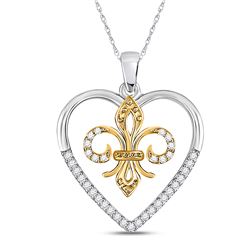 Womens Round Diamond Fleur-de-Lis Heart Pendant 1/8 Cttw 10kt Two-tone Gold - REF-12K9Y