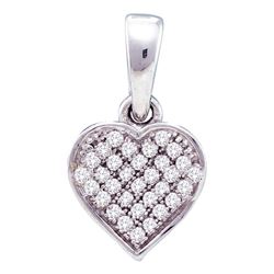 Womens Round Diamond Small Dainty Heart Pendant 1/10 Cttw 10kt White Gold - REF-5X9A