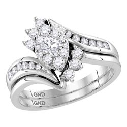 Princess Diamond Bridal Wedding Ring Band Set 5/8 Cttw 14kt White Gold - REF-63N5F