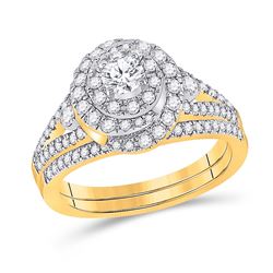 Round Diamond Bridal Wedding Ring Band Set 1 Cttw 14kt Yellow Gold - REF-109R5X