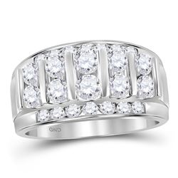 Mens Round Diamond Wedding Channel Set Band Ring 2 Cttw 14kt White Gold - REF-150W9K