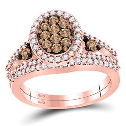 Womens Round Brown Diamond Bridal Wedding Ring Band Set 1 Cttw 10kt Rose Gold - REF-54R5X