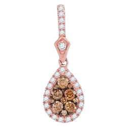 Womens Round Brown Diamond Teardrop Pendant 1/2 Cttw 14kt Rose Gold - REF-31X5A