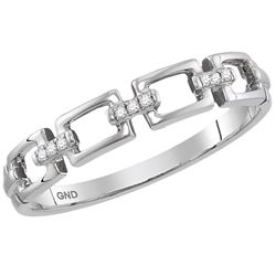 Womens Round Diamond Chain Link Stackable Band Ring .03 Cttw 10kt White Gold - REF-9X5A