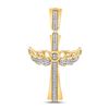 Image 1 : Mens Round Diamond Angel Wing Cuban Link Cross Charm Pendant 3/8 Cttw 10kt Yellow Gold - REF-38X9A