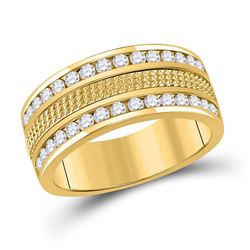 Mens Round Diamond Wedding Band Ring 1 Cttw 14kt Yellow Gold - REF-123N5F