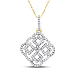 Womens Round Diamond Offset Square Pendant 1/2 Cttw 10kt Yellow Gold - REF-19F5W