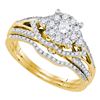 Image 1 : Round Diamond Cluster Bridal Wedding Ring Band Set 3/4 Cttw 14kt Yellow Gold - REF-85A9M