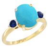 Image 1 : 2.64 CTW Turquoise & Blue Sapphire Ring 14K Yellow Gold - REF-38R2H