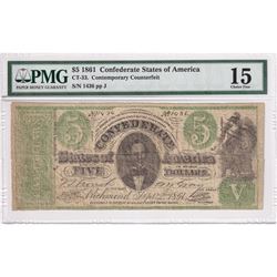 1861 Confederate State of America $5 CT-33 PMG Certified F-15. Contemporary Counterfeit