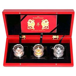 *2015 Rwanda 500 Francs Year of the Goat Three Dimensional 3-coin Fine Silver set (Tax Exempt). This