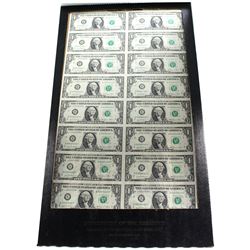 *United States 1981 Uncut Sheet of $1 Banknotes in 2x8 Format Inside Department of the Treasury Bure