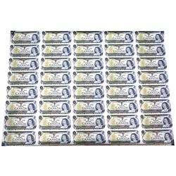 *1973 Canada $1 Uncut Sheet of 40 Notes - 4x10 Format, BFK Prefix with Some Ruffling.