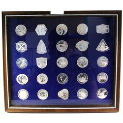 *Rare! 1977 Franklin Mint 25pc NASA Manned Space Flight Emblems Sterling Silver Set in Wooden Frame.
