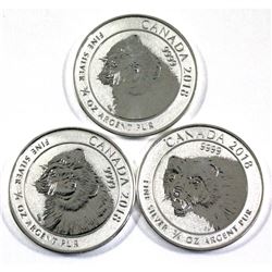 Lot of 3x 2018 $2  3/4 oz. Fine Silver reverse proof Bear's. (2.25 oz. total) (Tax Exempt)  3pc