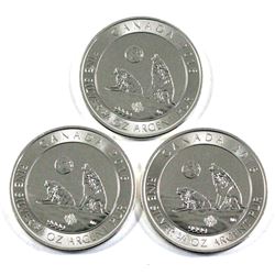 Lot of 3x 2016 $2  3/4 oz. Fine Silver howling wolves'. (2.25 oz. total) (Tax Exempt)  3pc