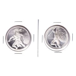 lot of 2x 1 oz. Fine Silver Warriors Series, Lot includes Aztec & Spartan. (Tax Exempt) 2pc