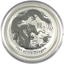 2012 $10 Australian 10oz Fine Silver reverse proof Year of the Dragon. Coin comes encapsulated. (Tax