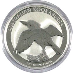 2011 $10 Australian 10oz Fine Silver reverse proof Kookaburra. Coin comes encapsulated. (Tax Exempt)