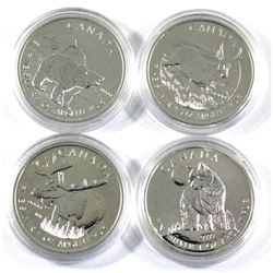 Lot of 4x $5 1oz Fine Silver Wildlife Series. Lot includes: 2011 Wolf, Grizzly, 2012 Moose, & 2013 A