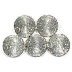 Lot of 5x 1/10th Fine Silver Rounds with the USA Indian Head $5 gold design. .999 Fine (Tax Exempt) 