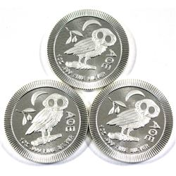 Lot of 3x Niue $2 1oz Fine Silver rounds featuring Ancient Greek Owl "AOE" design. .999 Fine  3pc