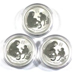 3x 2016 Australia 50-cent  1/2 oz. Fine Silver reverse proof Year of the Monkey. Coins come in Mint 