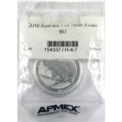 2018 $1 Australia 1oz reverse Proof Koala Bear Fine Silver coin in original mint capsule.