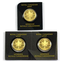 3x 1 Gram Pure Gold Canadian Maple Leaf sealed in Mint plastic. .9999 Fine (Tax Exempt)