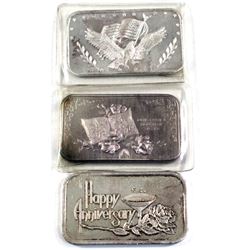 Lot of 3x 1oz Fine Silver Art Bars, Lot includes: Eagle holding United States Flag, Mothers Day 1973
